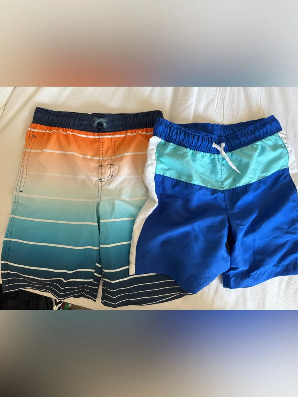 Boys 2 Gradient Ocean Stripe Swim Trunks - Orange, Teal & Blue size 10